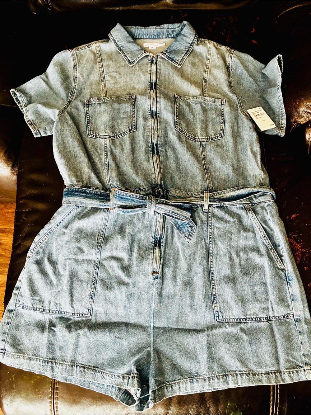 BNWT Good American Light Blue Denim Short-Sleeve Romper